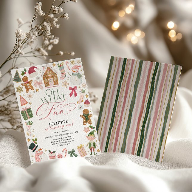 Invitation Oh What Fun! 1st Birthday Christmas Festive  (Oh What Fun! Christmas 1st birthday invitation)