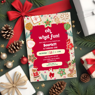 Invitation Oh What Fun Christmas Cookies 1st Birthday Party
