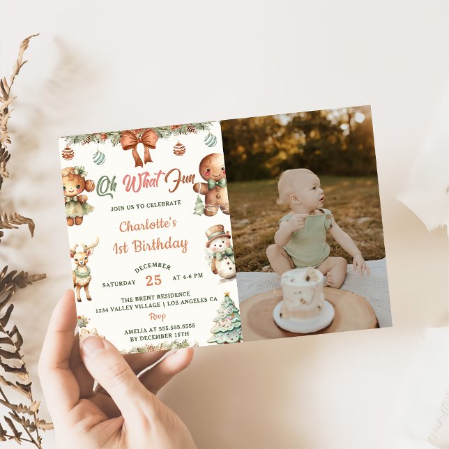Invitation Oh What Fun Christmas Cookies 1st Birthday Photo (Créateur téléchargé)