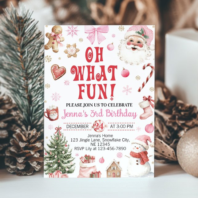 Invitation Oh What Fun Christmas Retro Santa Birthday (Créateur téléchargé)