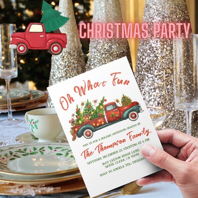 Invitation Oh What Fun Classic Camion Rouge Noël Arbre de Noë (Créateur téléchargé)