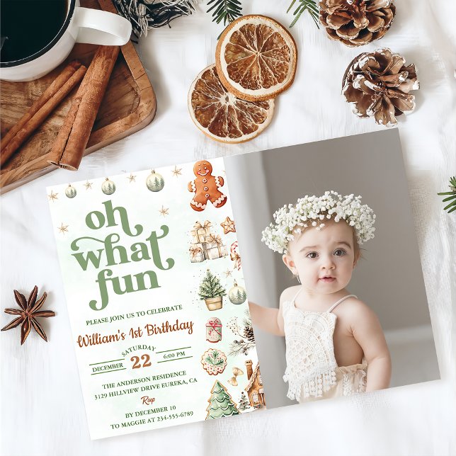 Invitation Oh What Fun Cookies Noël Anniversaire Photo (Créateur téléchargé)