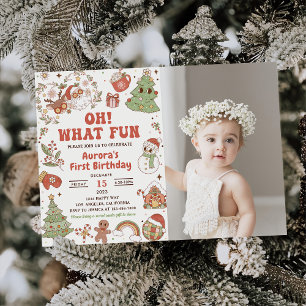 Invitation Oh What Fun Cute Super Père Noël Anniversaire Phot