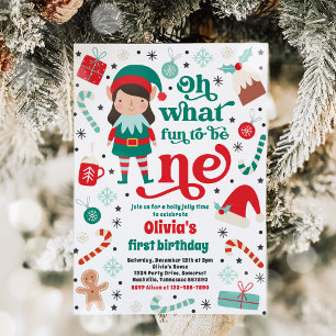 Invitation Oh What Fun Elf Noël 1er Anniversaire fête