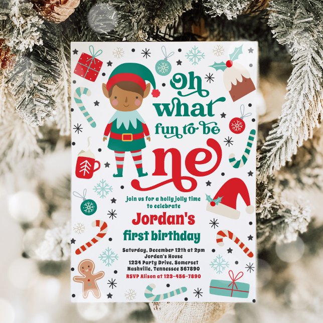 Invitation Oh What Fun Elf Noël 1er Anniversaire fête (Créateur téléchargé)
