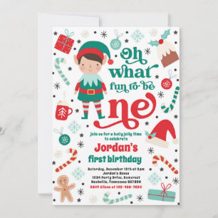 Invitation Oh What Fun Elf Noël 1er Anniversaire fête