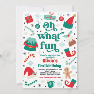 Invitation Oh What Fun Elf Noël fête d'anniversaire