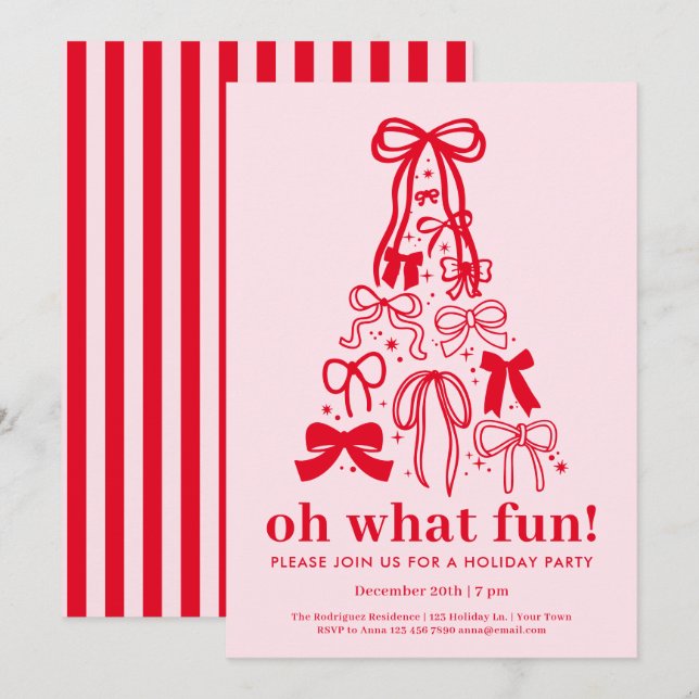 Invitation Oh What Fun Modern Pink Red Holiday Party (Devant / Derrière)