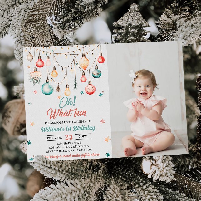 Invitation Oh What Fun! Ornement de bal de Noël Anniversaire  (Créateur téléchargé)