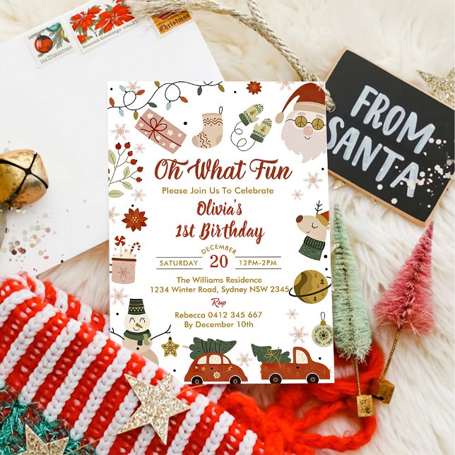 Invitation Oh What Fun Père Noël Noël fête d'anniversaire (Créateur téléchargé)