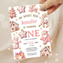 Oh What Fun Pink Cookies Christmas 1st Birthday