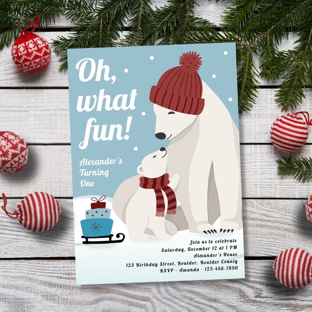 Invitation Oh What Fun Polar Bear Boy's 1st Birthday (Créateur téléchargé)