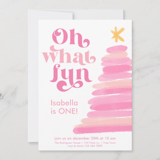Invitation Oh What Fun Retro Rose Aquarelle 1er Anniversaire (Devant)