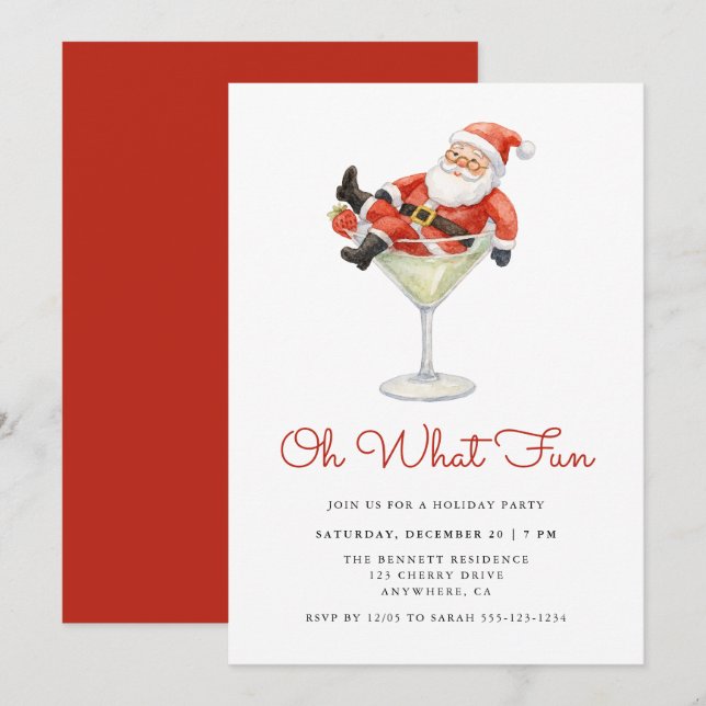 Invitation Oh What Fun Santa Modern Christmas Party (Devant / Derrière)