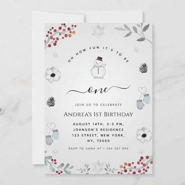 Invitation Oh What Fun Snowman Hiver 1er Anniversaire fête (Devant)