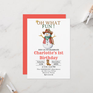 Invitation Oh What Fun Western Cowboy Noël 1er anniversaire