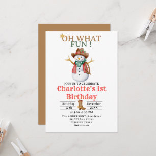 Invitation Oh What Fun Western Cowboy Noël 1er anniversaire