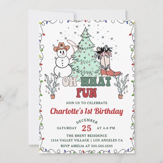 Invitation Oh What Fun Western Cowboy Noël Anniversaire (Devant)