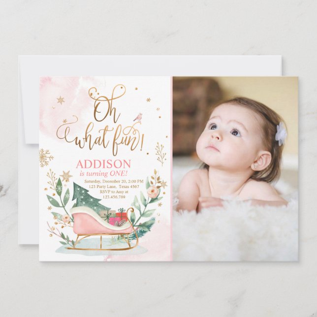 Invitation Oh What Fun Winter Onederland Sleigh 1er Anniversa (Devant)
