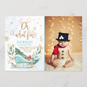 Invitation Oh What Fun Winter Sleigh Boy 1er Anniversaire