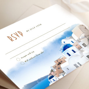 Invitation Oia Village sur l'île de Santorin Mariage RSVP/Rép