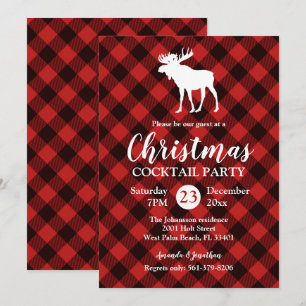 Invitation Oie et buffle Noël rouge et noir plat