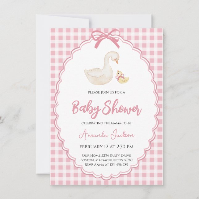Invitation Oie-mère rose et Baby shower Gosling (Devant)