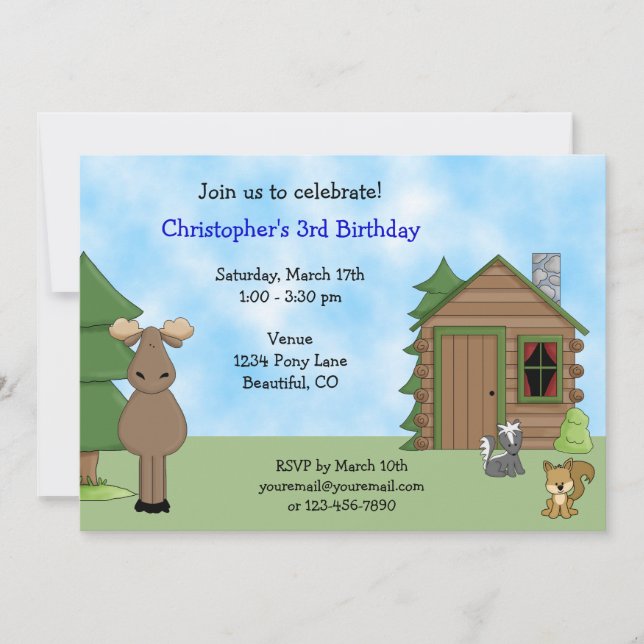 Invitation Oie mignonne et animaux Cabines des bois Anniversa (Devant)