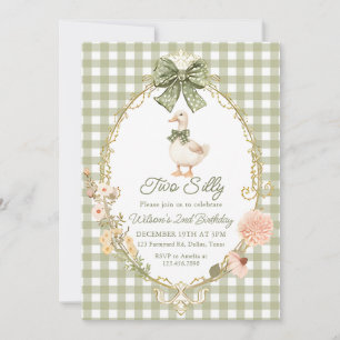 Invitation Oie Silly Gingham Verte 2e Anniversaire