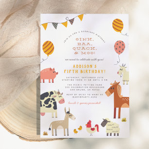Invitation Oink Baa Quack Moo Cute Farm Animals Birthday
