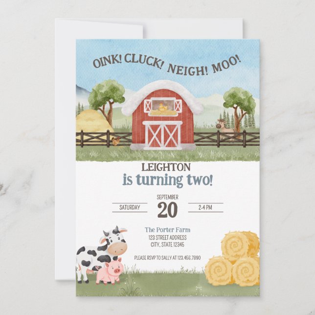 Invitation Oink Cluck Neigh Moo Anniversaire de enfant de fer (Devant)