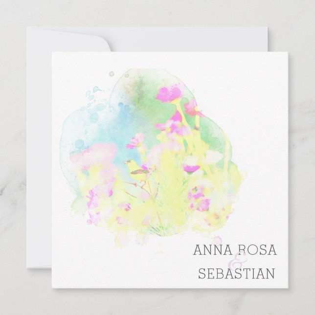 Invitation ~* Oiseau à fleurs AR12 PHOTO RSVP + Mariage QR (Devant)