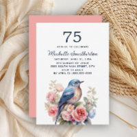 Oiseau Bleu Fleurs Roses 75e Anniversaire
