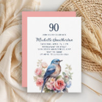 Oiseau Bleu Fleurs Roses 90e Anniversaire