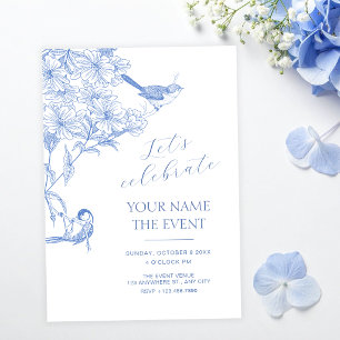 Invitation Oiseau botanique artistique bleu