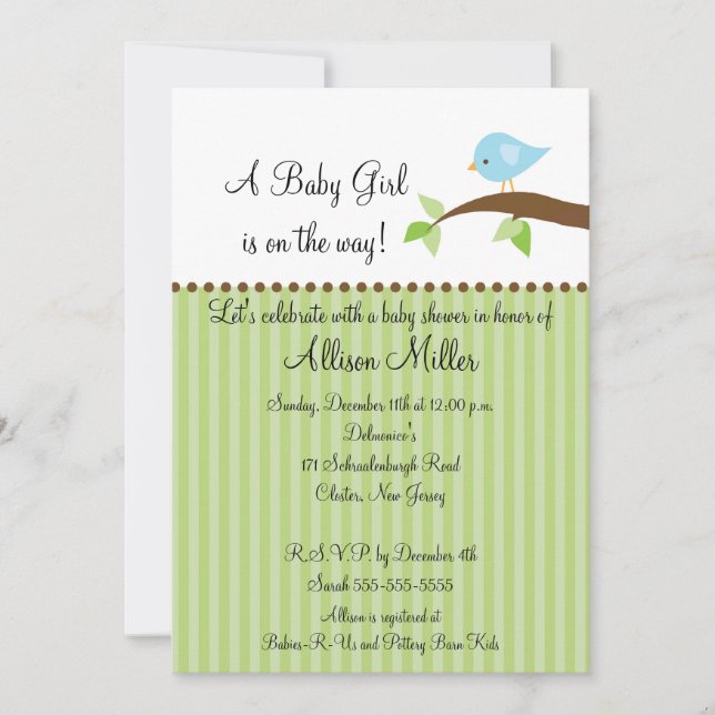 Invitation Oiseau de bébé mignon sur le baby shower de garçon (Devant)