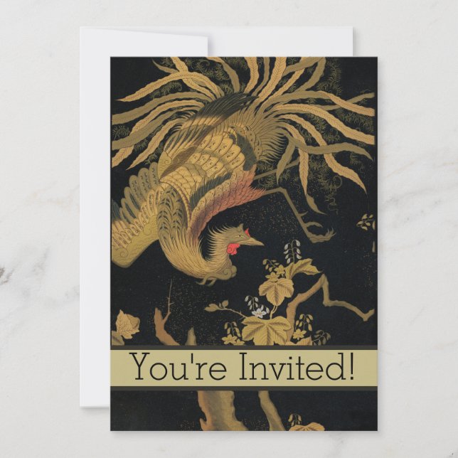 Invitation Oiseau de coq d'or Classique japonais Antique (Devant)