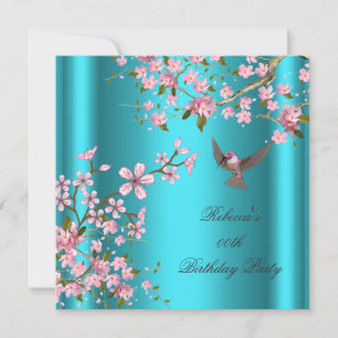 Invitation Oiseau de Fête d'Anniversaire Fleur de Cerisier Ro