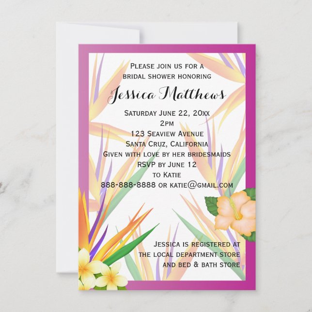 Invitation Oiseau de prune du mariage de Fête de la mariée de (Devant)