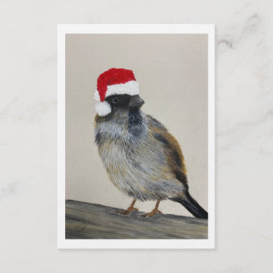 Invitation Oiseau d'hiver avec chapeau de Père Noël - Œuvre o