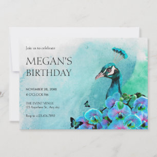 Invitation Oiseau Paon Bleu Esthétique