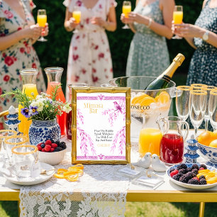 Invitation Oiseau rose élégant Enseigne du bar Mimosa