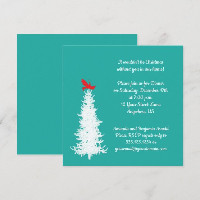 Invitation Oiseau rouge des arbres blancs à la fête de Noël T (Devant / Derrière)