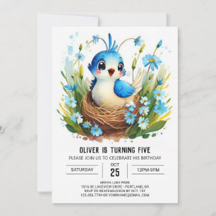 Invitation Oiseau Whimsical Bohème Bleu Anniversaire