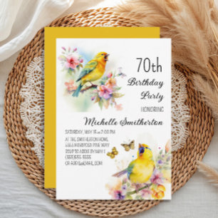 Invitation Oiseaux Antiques Canaris Fleurs 70e Anniversaire