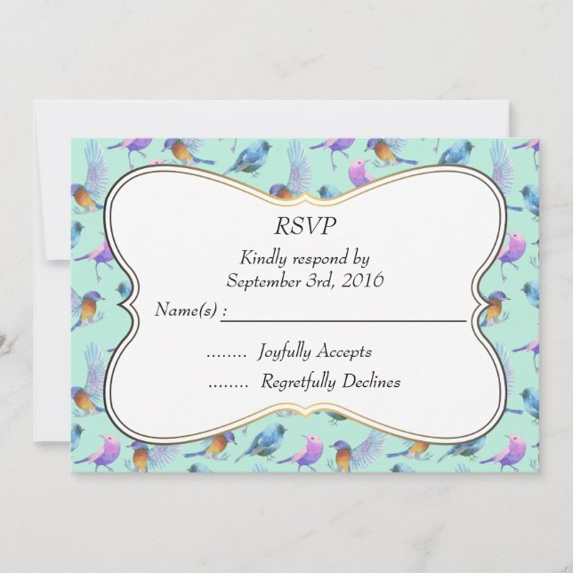 Invitation Oiseaux aquarelle élégants avec cadre RSVP mariage (Devant)