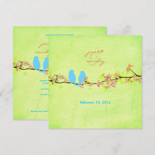 Invitation Oiseaux bleus/fleurs colorées/citron vert