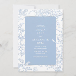 Invitation Oiseaux Botanique Français Bleu Floral Mariage