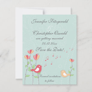 Invitation Oiseaux chantants avec fleurs Sauvez la date