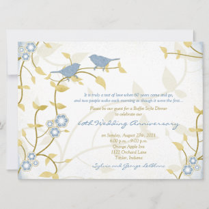 Invitation Oiseaux chanteurs bleu or diamant mariage annivers